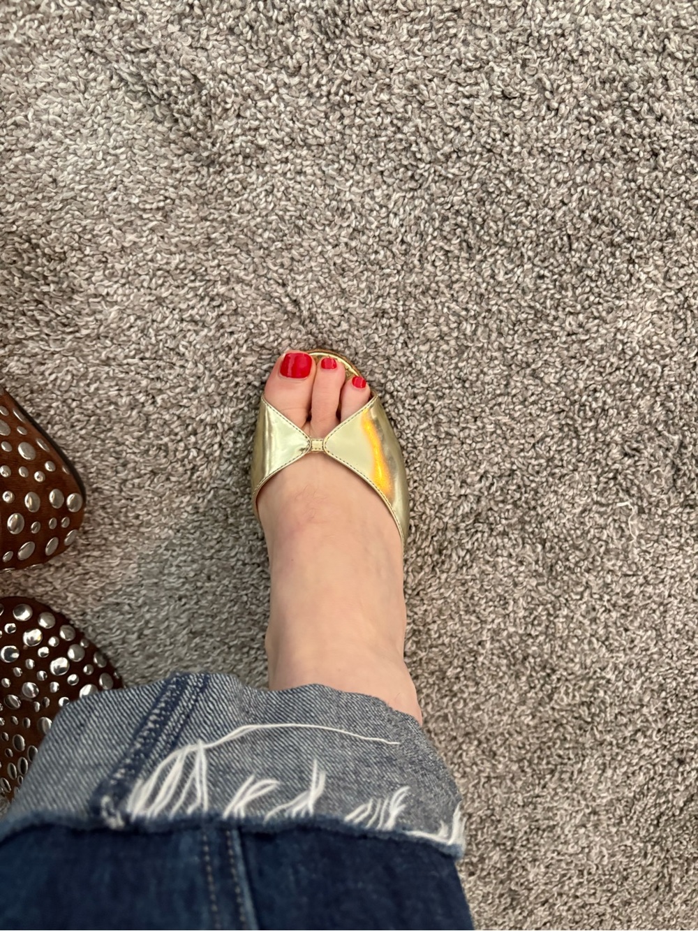 Manolo Blahnik Shiny Metallic Gold Slingback Peep-Toe Heels - Picture 9 of 9
